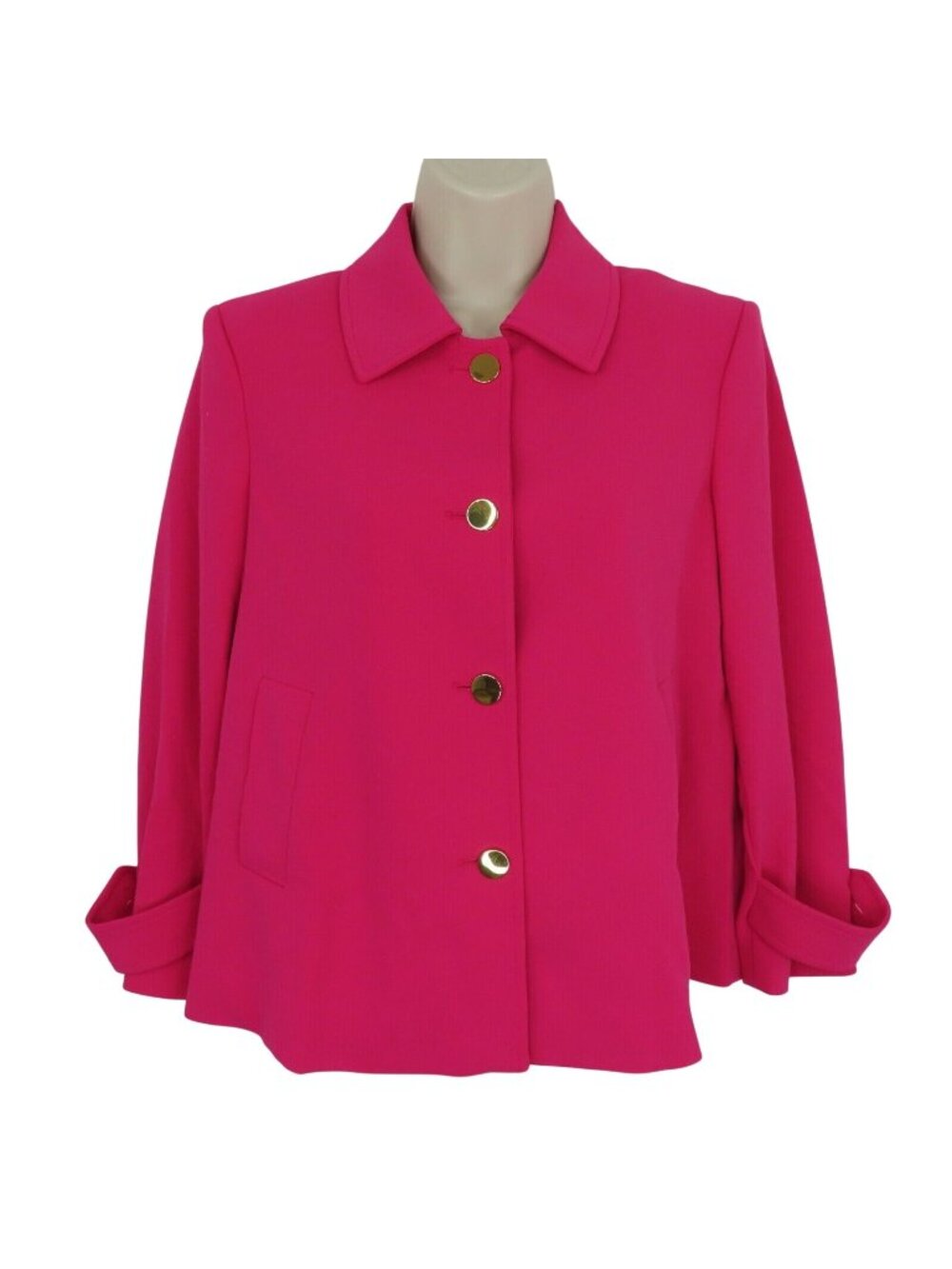 Calvin Klein Womens 4 Solid Pink Gold Button Collared Blazer Jacket Coat Pockets